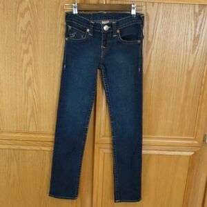 True Religion Girls Straight Leg Jeans Size 12 Dark Wash Snap Zip Front